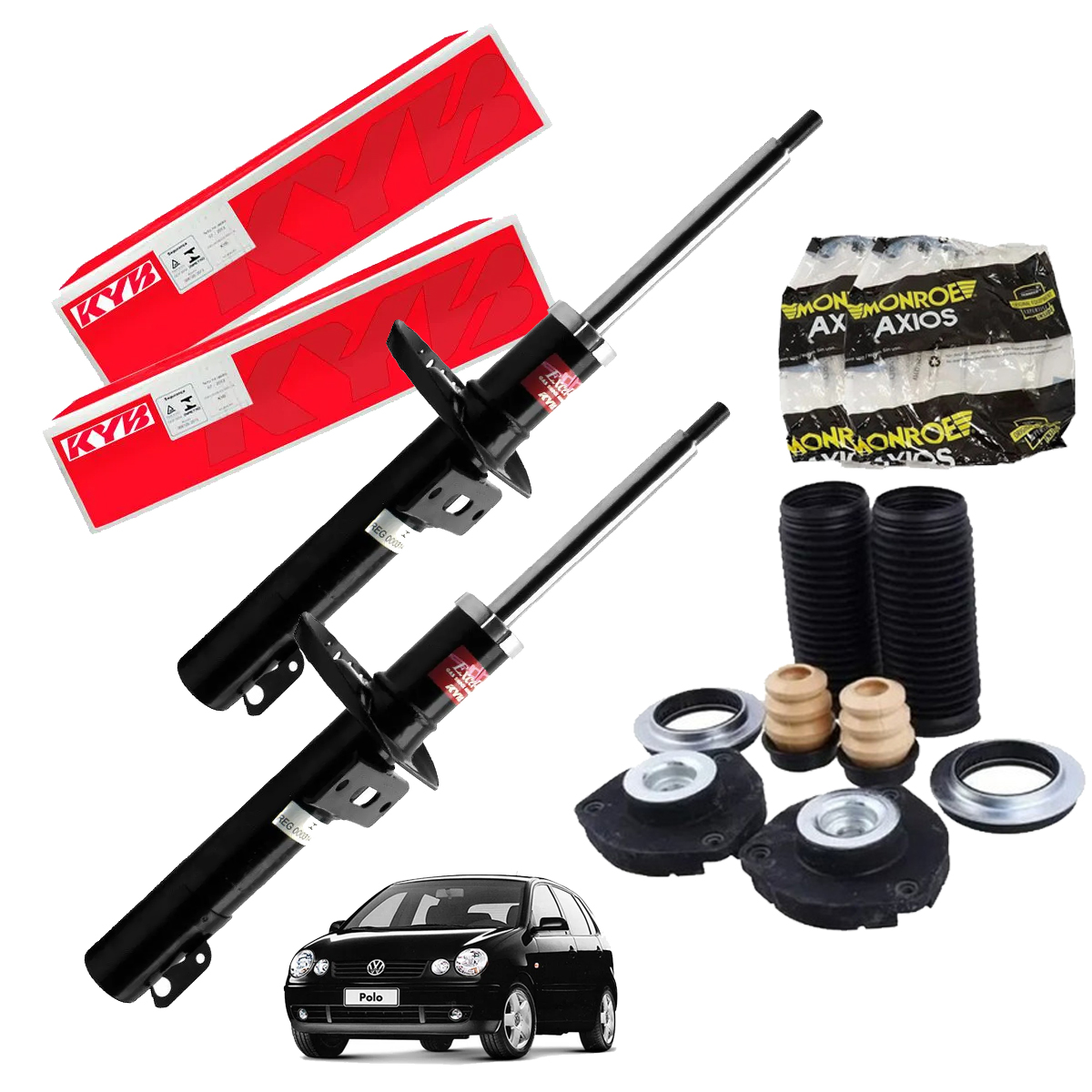 2 Amortecedor Dianteiro + Kit Axios Polo 2003 2004 2005 2006