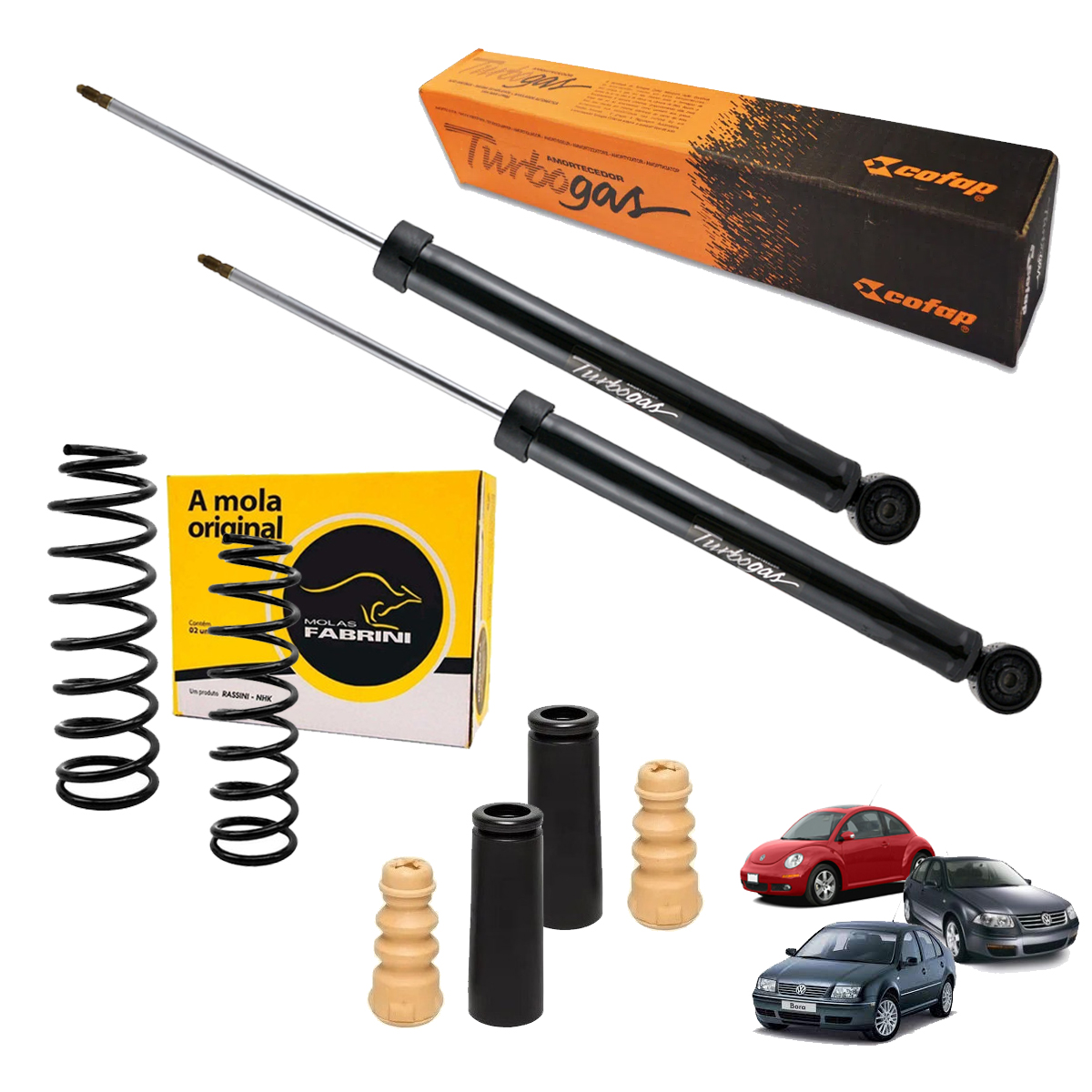 2 Amortecedor Traseiro + 2 Mola + Kit Bora New Beetle Todos