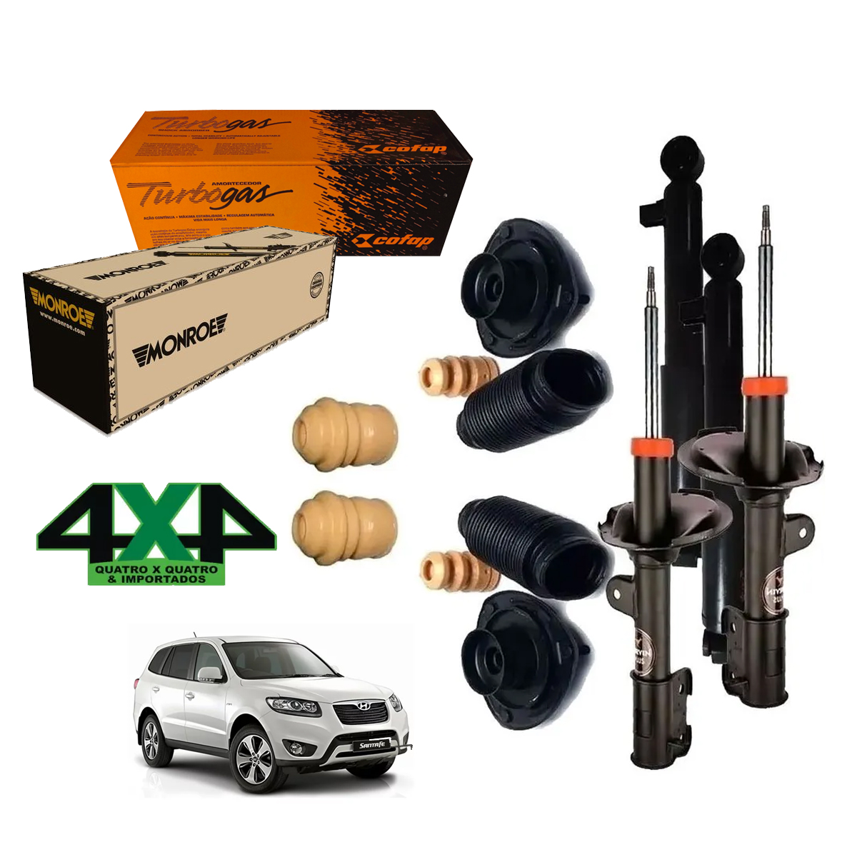 4 Amortecedores + Kit Batentes Santa Fe 2010 2011 2012