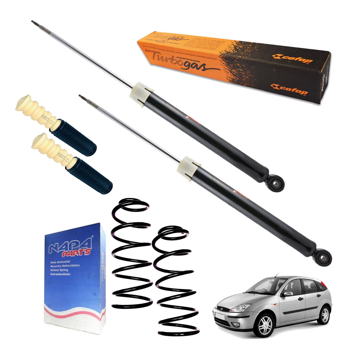 2 Amortecedor Traseiro + Mola Gnv + Kit Focus 2000 Ate 2008