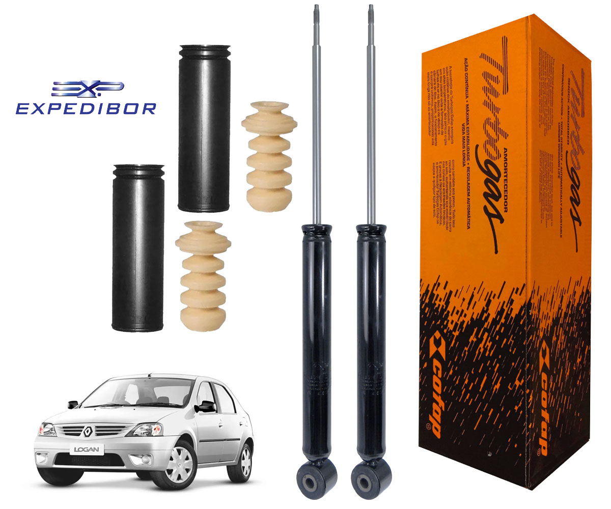 2 Amortecedor Traseiro + Kit Logan 2009 2010 2011 2012 2013