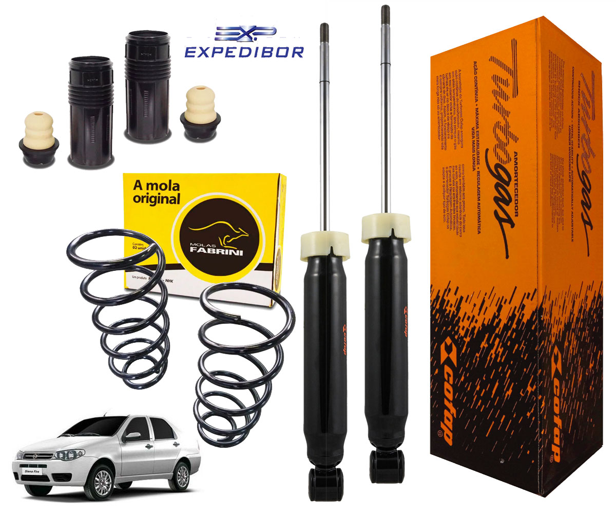 2 Amortecedor Traseiro + Mola Gnv + Kit Siena 1997 Até 2011