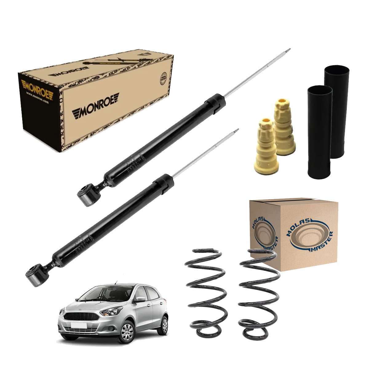 2 Amortecedor Traseiro Kit + Mola Gnv Ford Ka 2015 2016 2017