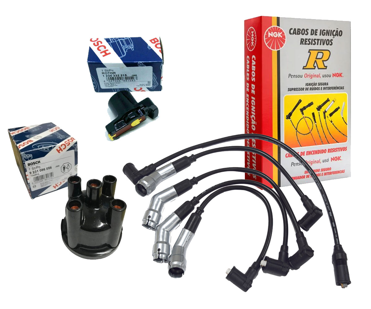 Kit Cabo Ignição + Rotor + Tampa Escort 1.6 Cht 86 87 88 89