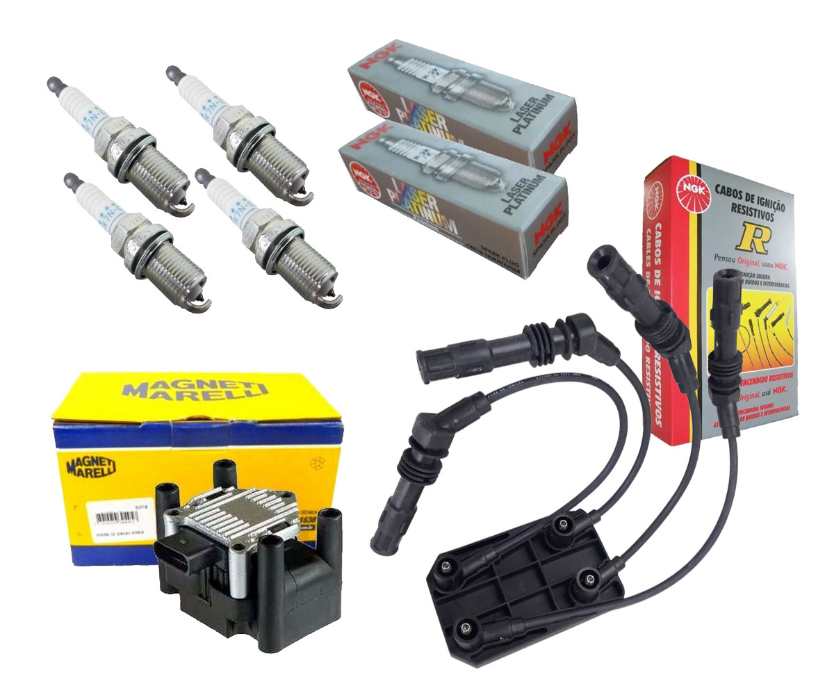 Kit Cabo + 4 Vela Ignição + Bobina Gol Parati 1.0 16v Turbo