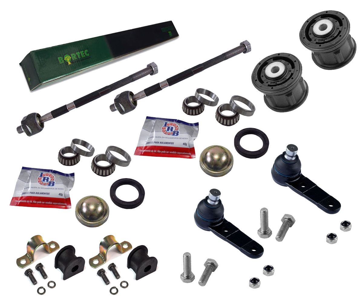 2 Barra Direção + 2 Pivôs + 2 Kits da Barra + 2 Buchas + 2 Rolamento Traseiro Escort Sapão