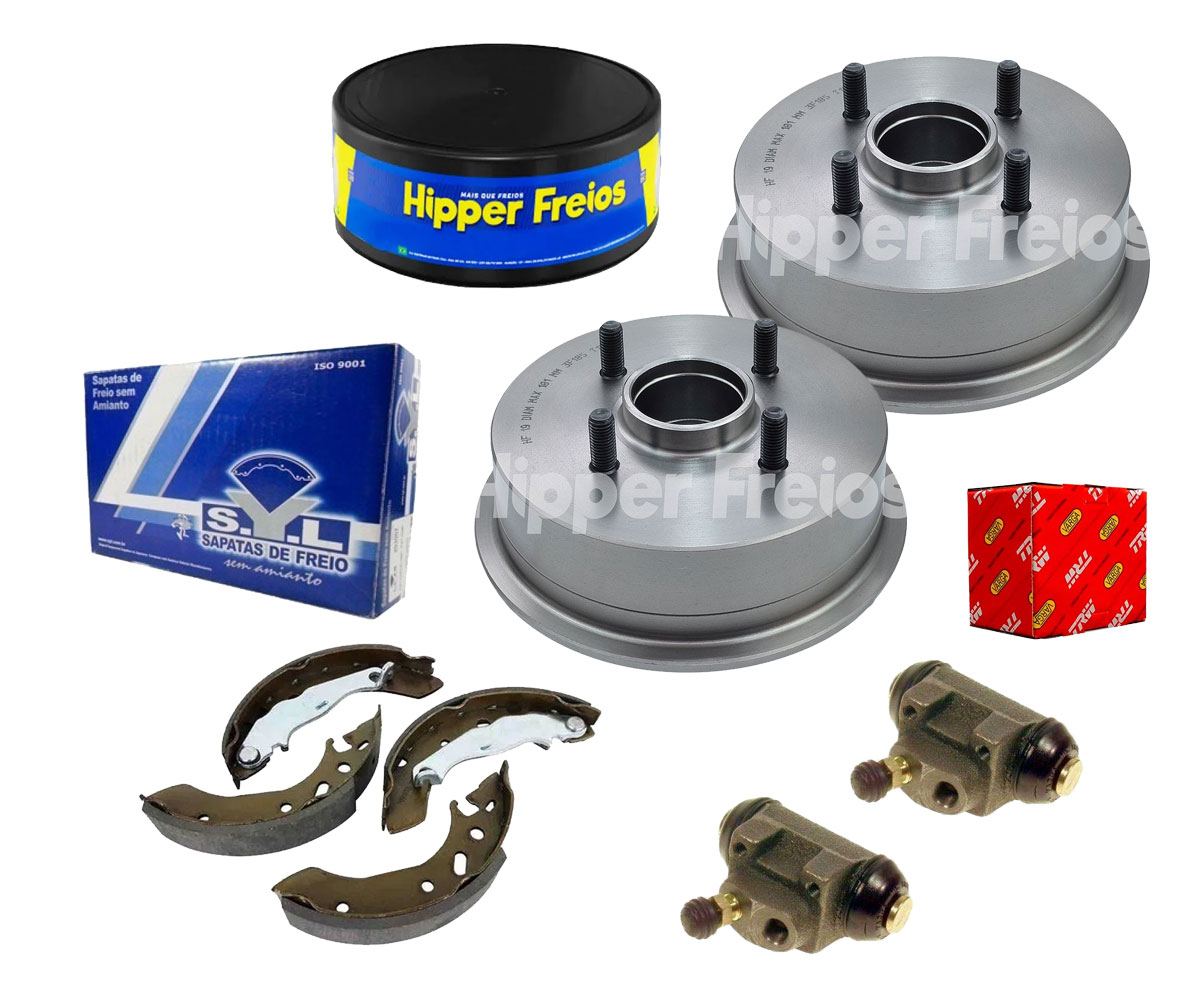 2 Tambor Freio + 4 Sapata + 2 Cilindro Fiesta 1996 1997 1998