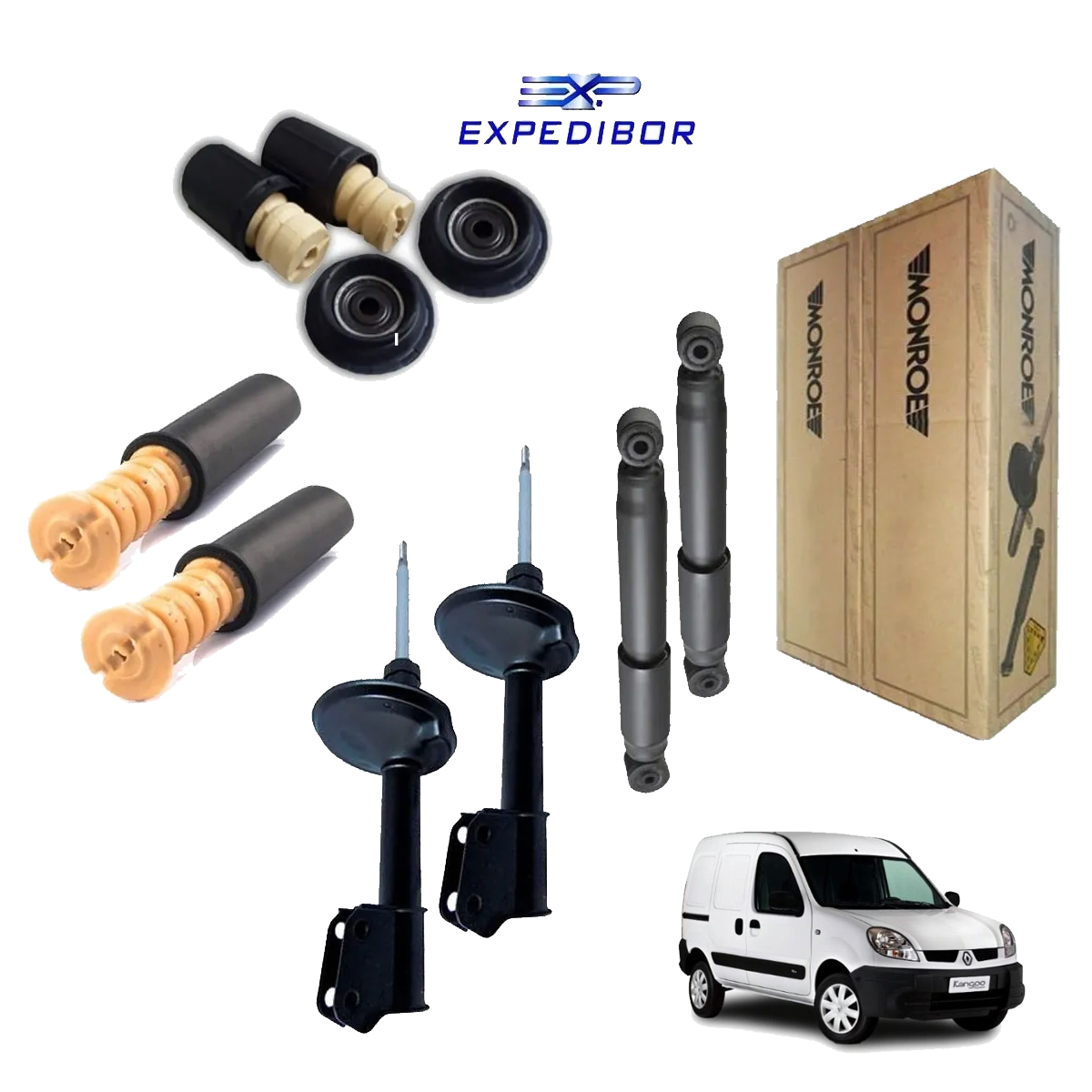 4 Amortecedores + Batentes Kangoo 2013 2014 2015 2016 2017