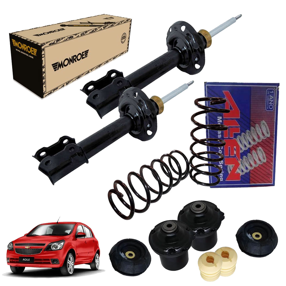 2 Amortecedor Dianteiro + 2 Mola + Kit Agile 2012 2013 2014