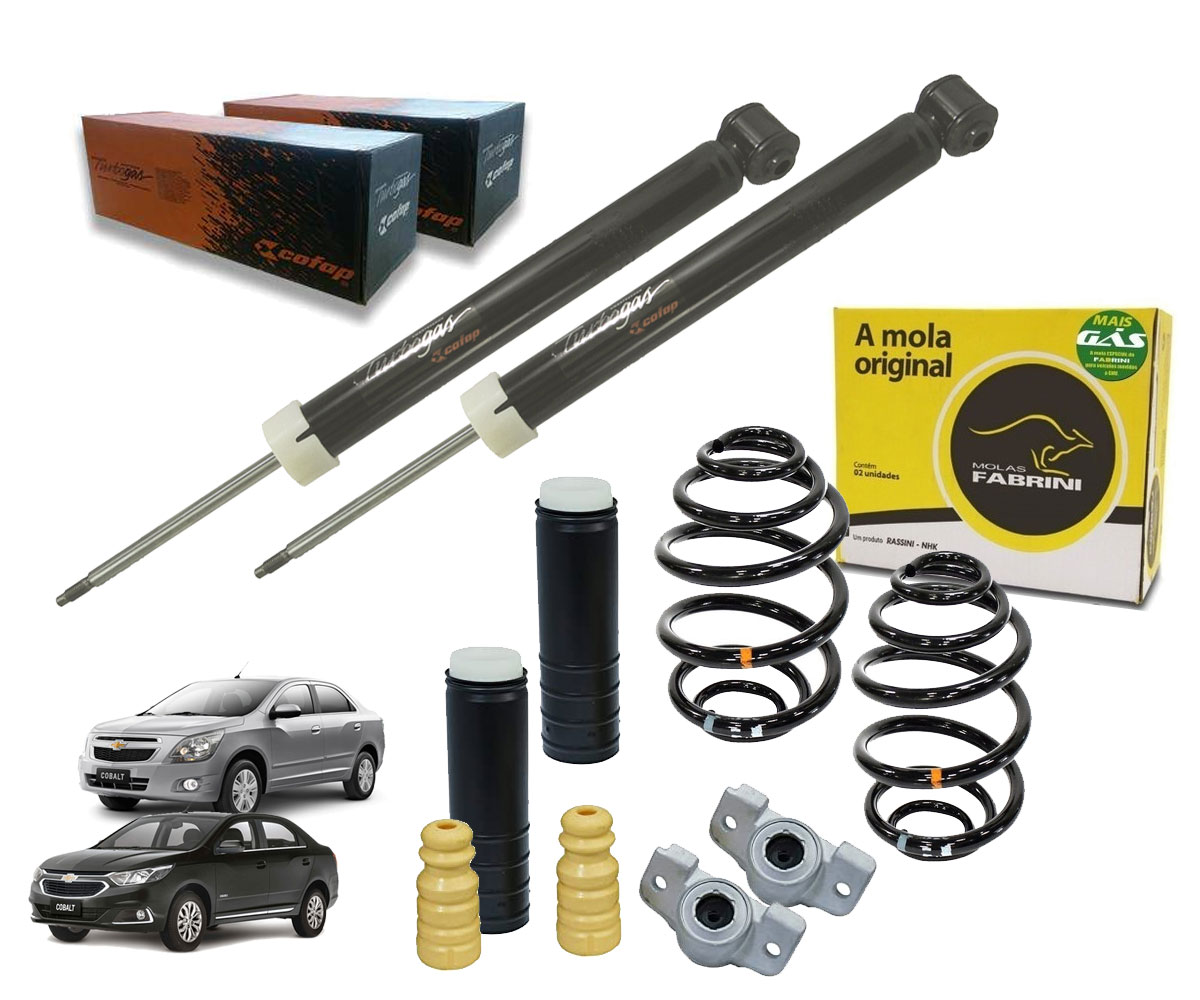 2 Amortecedores Traseiros + Molas Gnv + Kit Batentes Cobalt 2011 Até 2020