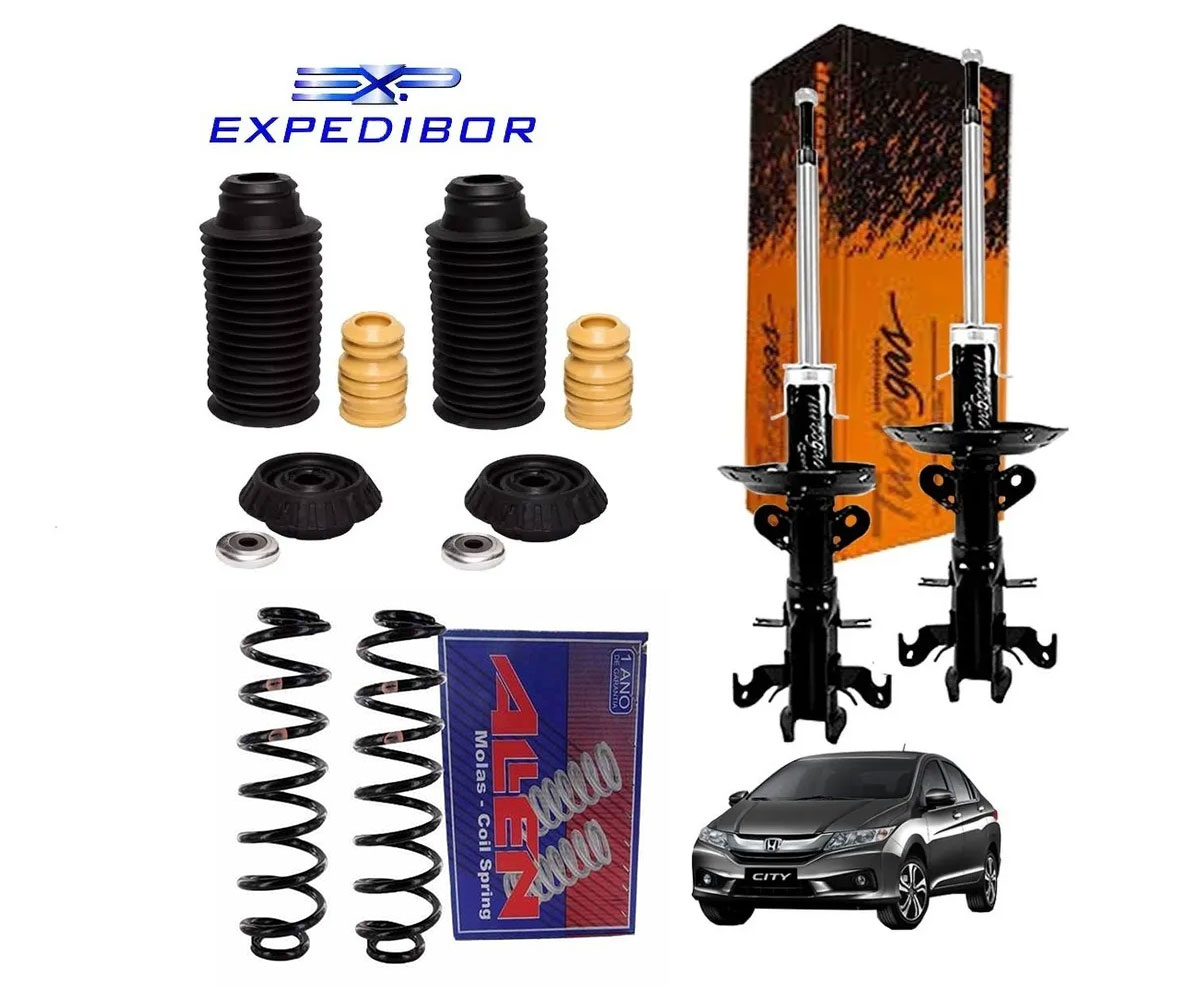2 Amortecedores Dianteiros + Molas + Kit Batentes City 2009 Até 2013 Manual