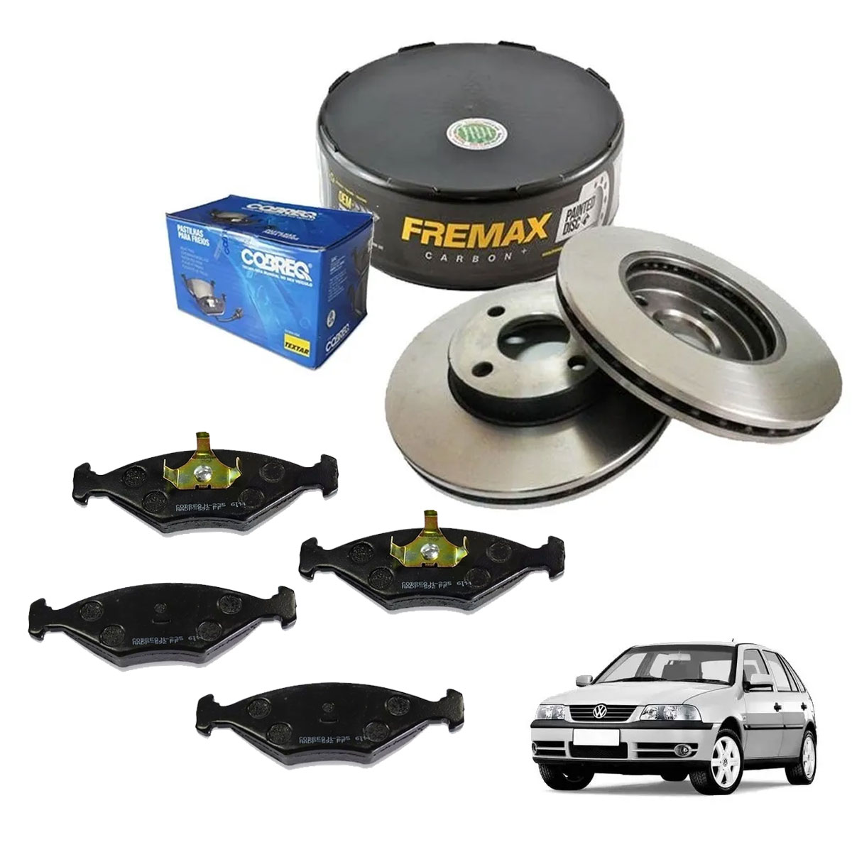 2 Disco Freio Ventilado Fremax + 4 Pastilha Cobreq Gol G4 G3