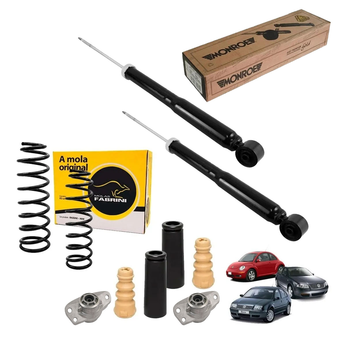 2 Amortecedor Traseiro + Mola + Kit Bora 2005 2006 2007 2008