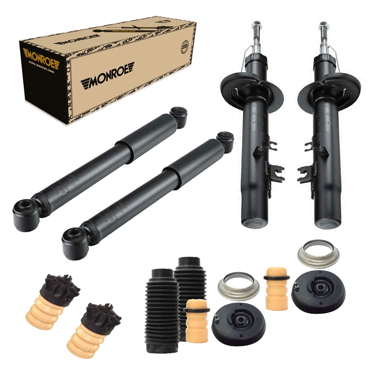 Jogo 4 Amortecedores Monroe + Kits Citroen C3 2003 até 2012