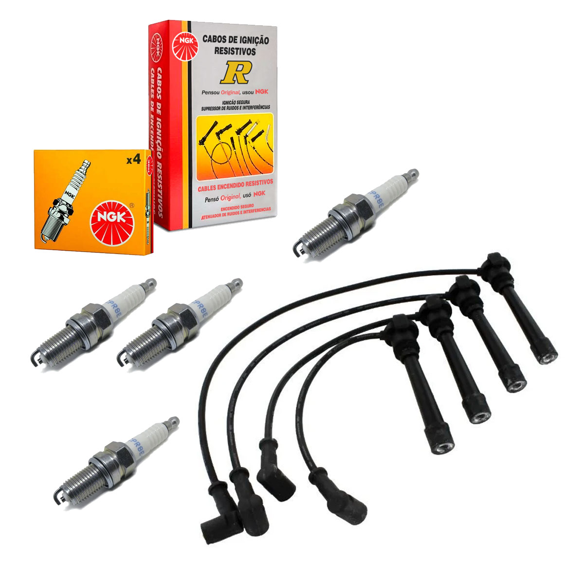Jogo Cabo + Velas NGK Doblo 1.3 16V Fire 2002 2003 2004 2005