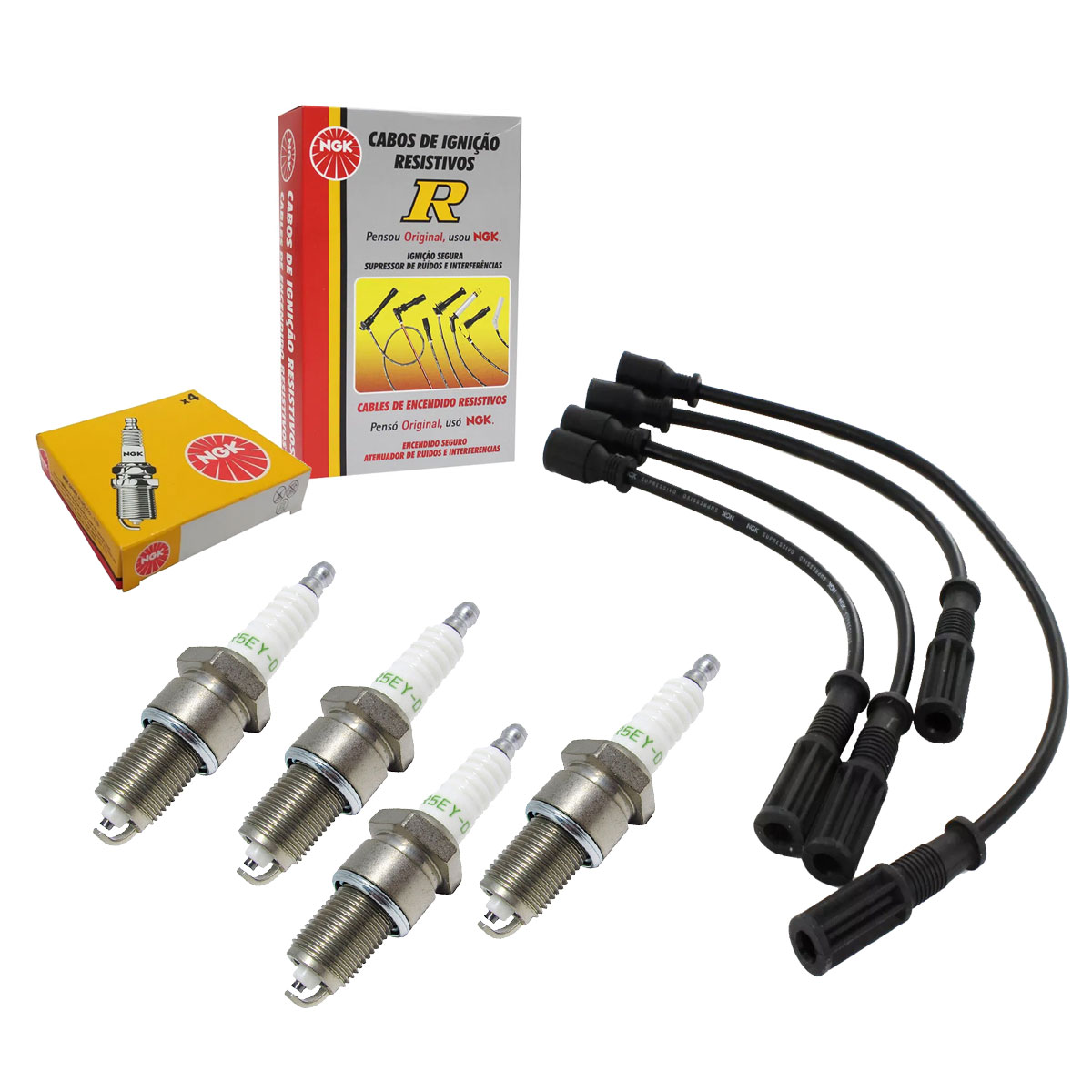Jogo Cabo + Velas NGK Fiat 147 1.05 1.3 Gasolina 1976 a 1986