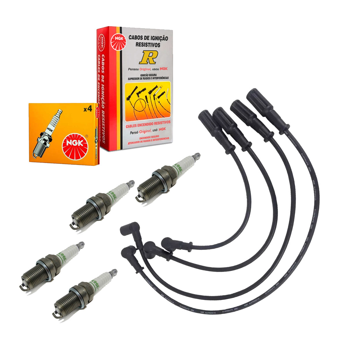 Jogo Cabo + Velas NGK Doblo 1.4 8V Fire 2010 2011 2012 2013