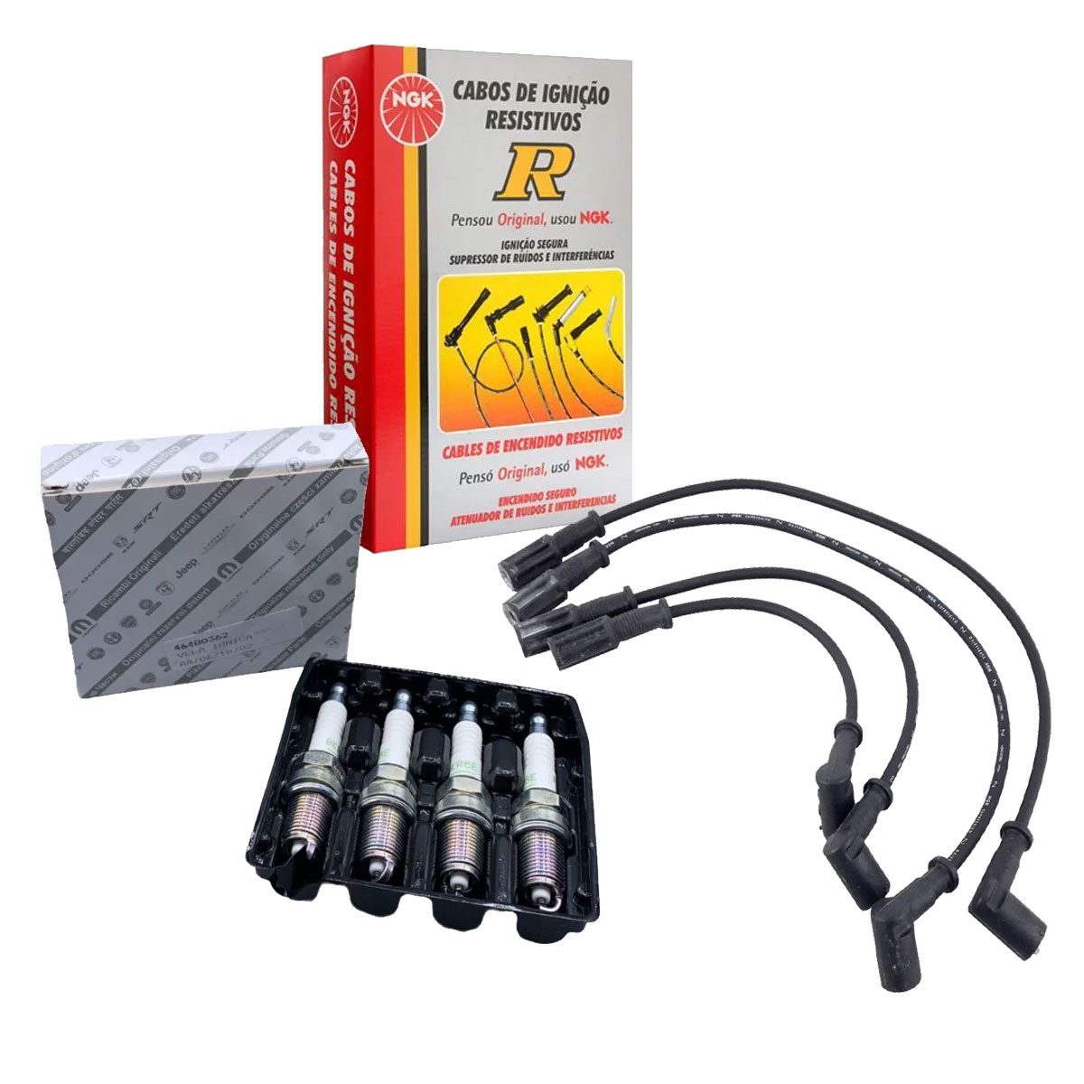 Jogo Cabo + Velas NGK Fiorino 1.3 8V Fire 2005 2004 2003