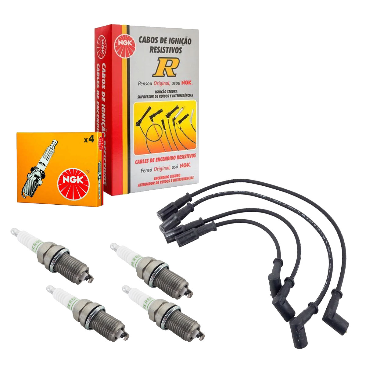 Jogo Cabo + Velas NGK Fiorino 1.3 8V Fire 2003 2004 2005