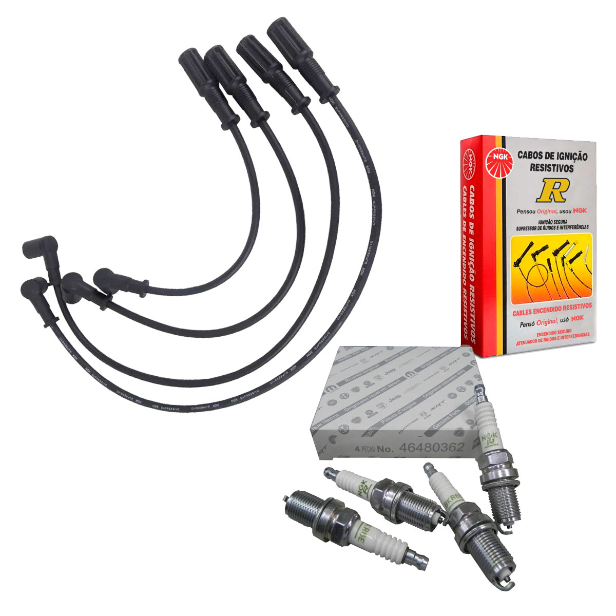 Jogo Cabo + Velas Ngk Doblo Fire 1.4 8v 2013 2012 2011 2010
