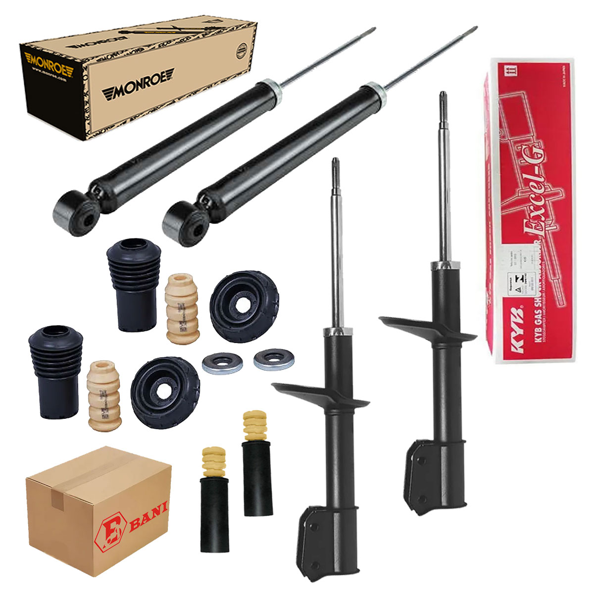 4 Amortecedores Kayaba Monroe + Kits Sandero 2008 até 2013