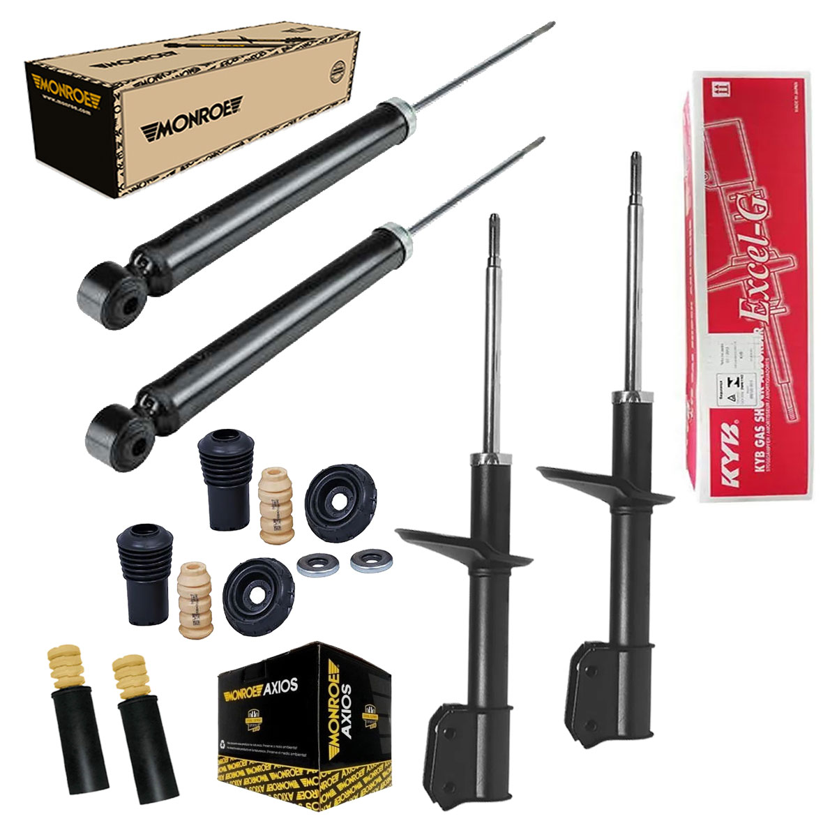 4 Amortecedor Kayaba Monroe + Kit Axios Logan 2008 ate 2013