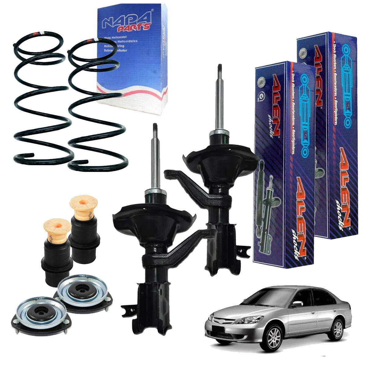 Par Amortecedor Dianteiro + Mola + Kit Civic 2003 2004 2005