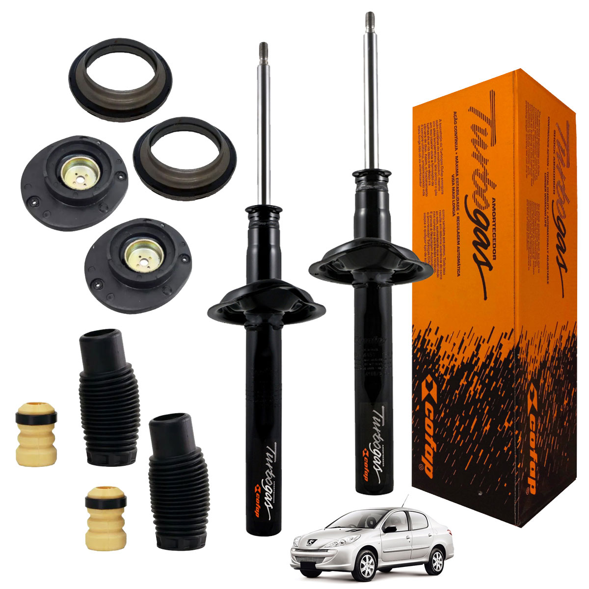 Par Amortecedores Dianteiros + Kit 207 Sedan 2009 Até 2014