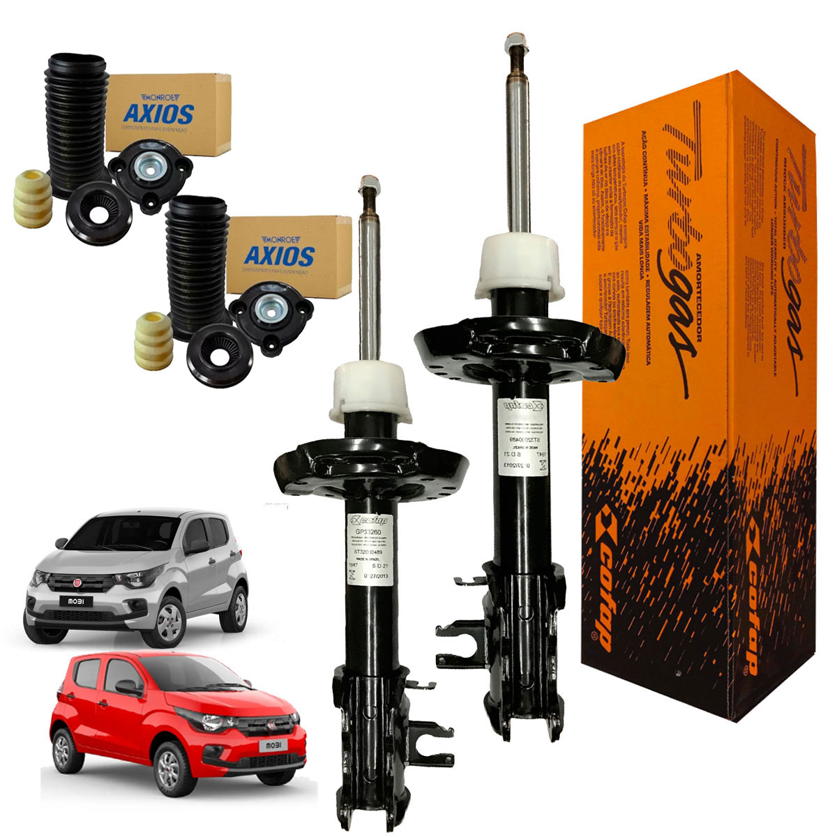 Par Amortecedores Dianteiros + Kit Axios Fiat Mobi Sem Barra