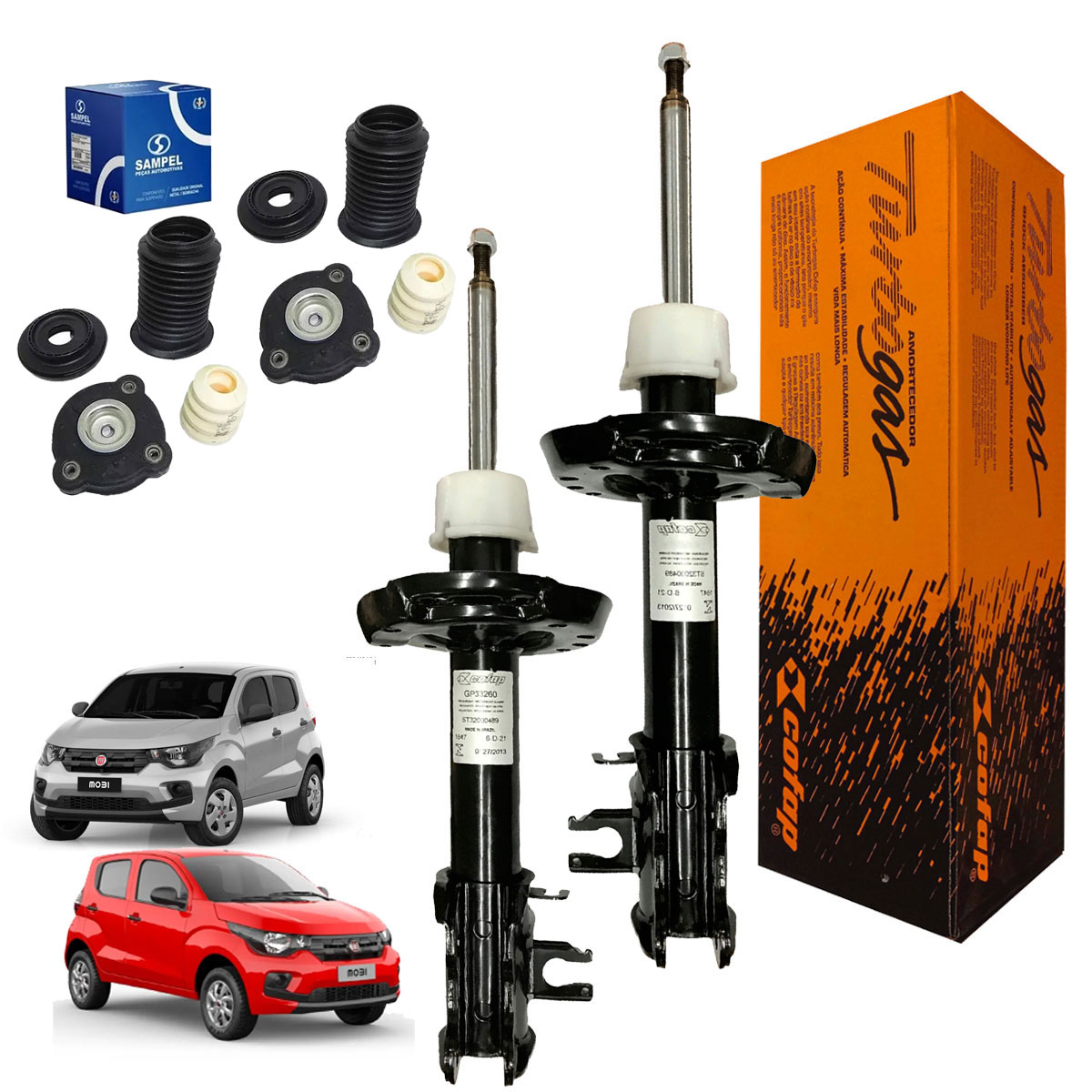 Par Amortecedores Dianteiros Cofap + Kit Fiat Mobi Sem Barra
